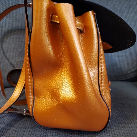 Coach Derby Metallic Tangerine Pebbled Coated Leather Backpack - Picture 3 of 10